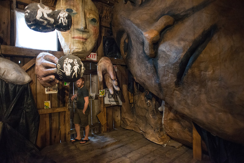 Tyler in Bread and Puppet Museum