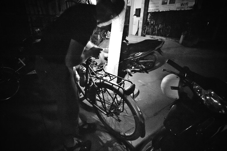 Tyler Putting the Wheels Back on Our Bikes