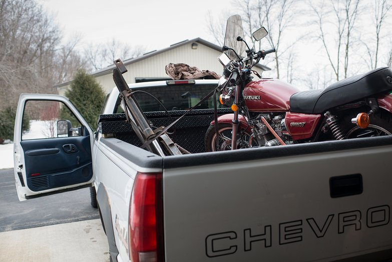 Truck w/ Plow & Motorcycle In Bed